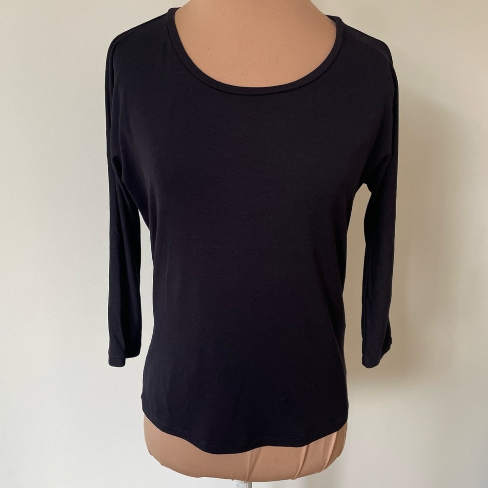 Max Mara Maxmara Black Stretch Viscose Jersey 3/4 Sleeve Scoop Neck Top EUC Sz S
